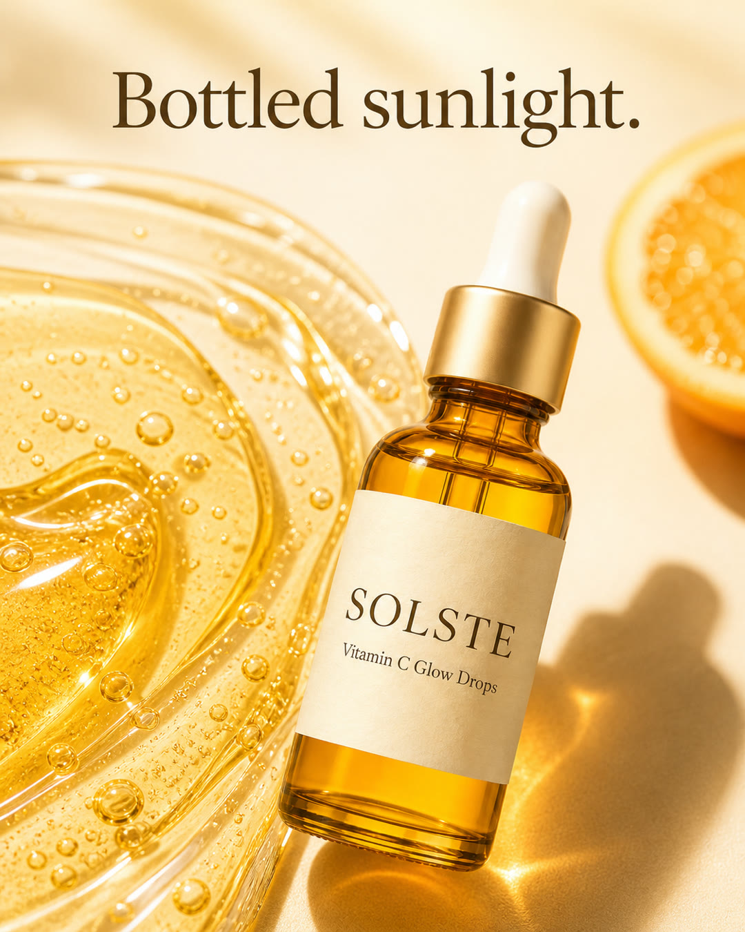 solste bottle with its label intact in a pool of serum